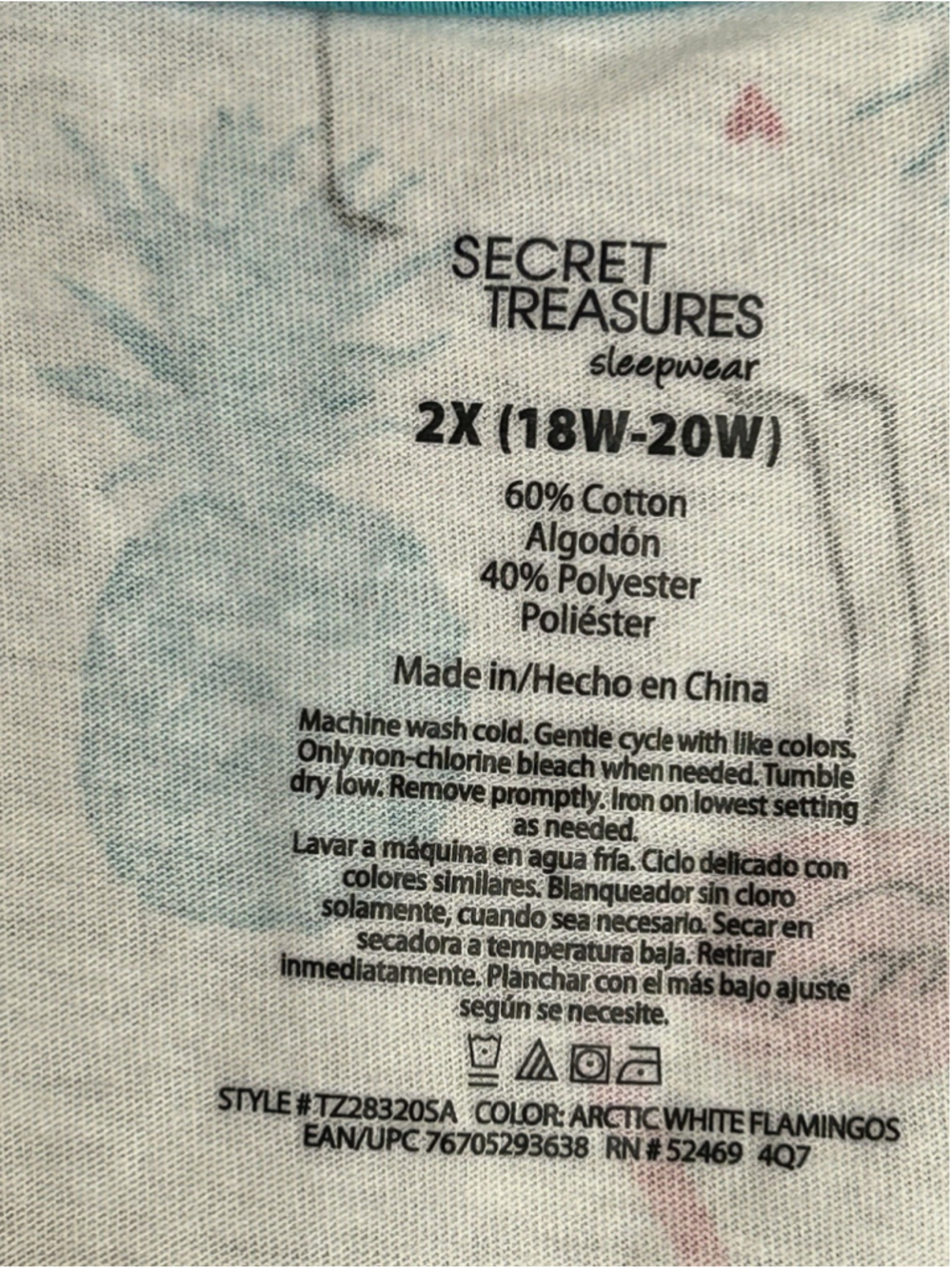 Secret Treasures Lounge Pajamas Set Capri Pants Shirt Pink Flaminos 18/20 Plus - Picture 5 of 9